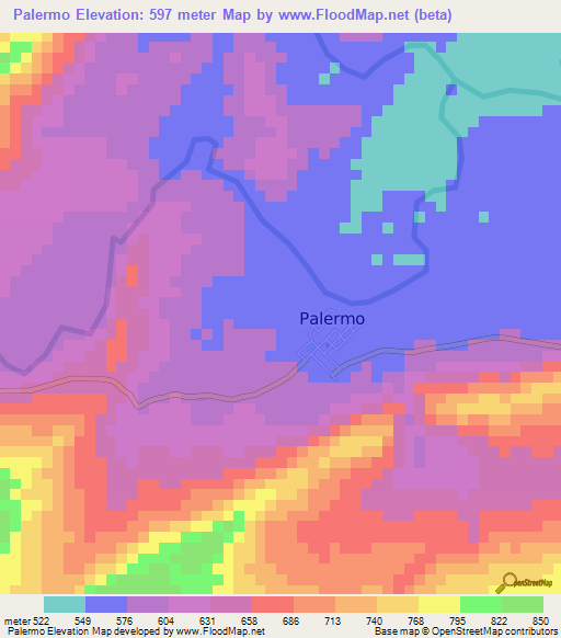 Palermo,Colombia Elevation Map