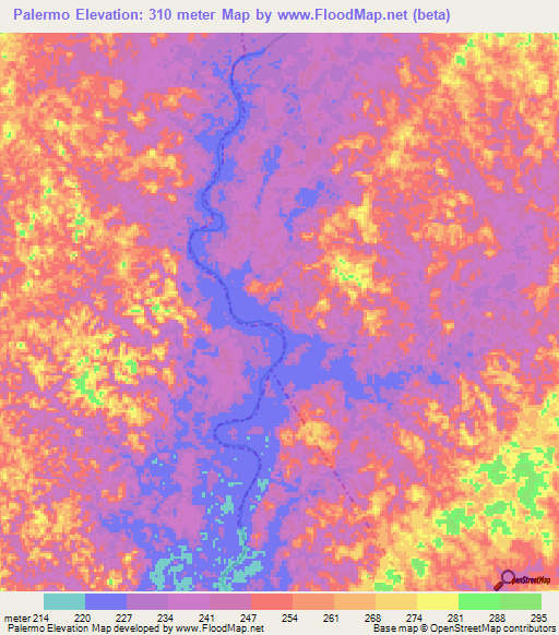 Palermo,Colombia Elevation Map