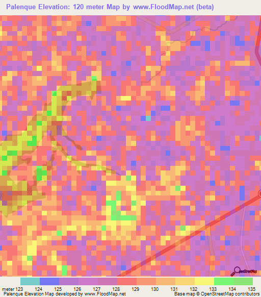 Palenque,Colombia Elevation Map