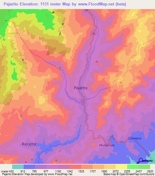 Pajarito,Colombia Elevation Map