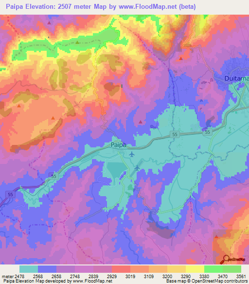 Paipa,Colombia Elevation Map