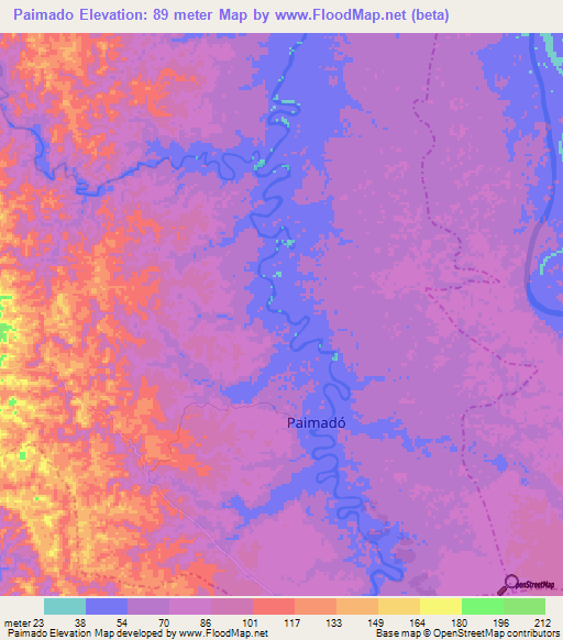 Paimado,Colombia Elevation Map