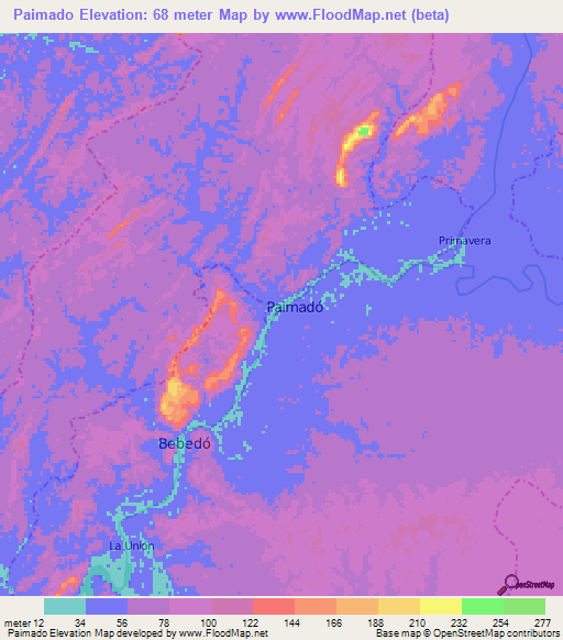 Paimado,Colombia Elevation Map