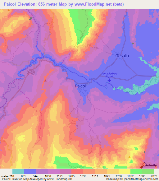 Paicol,Colombia Elevation Map