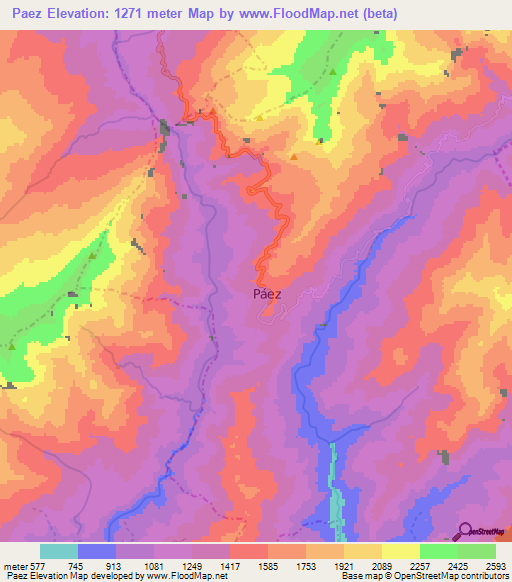 Paez,Colombia Elevation Map