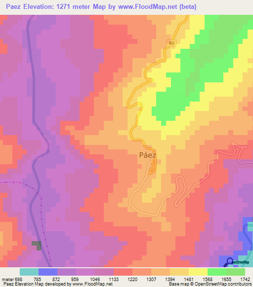 Paez,Colombia Elevation Map