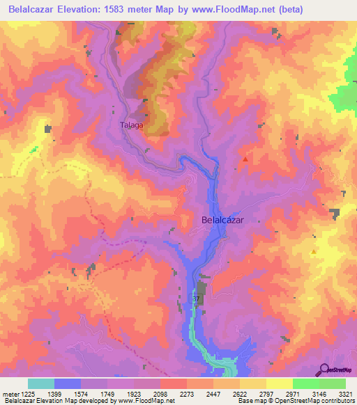 Belalcazar,Colombia Elevation Map