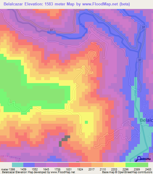 Belalcazar,Colombia Elevation Map