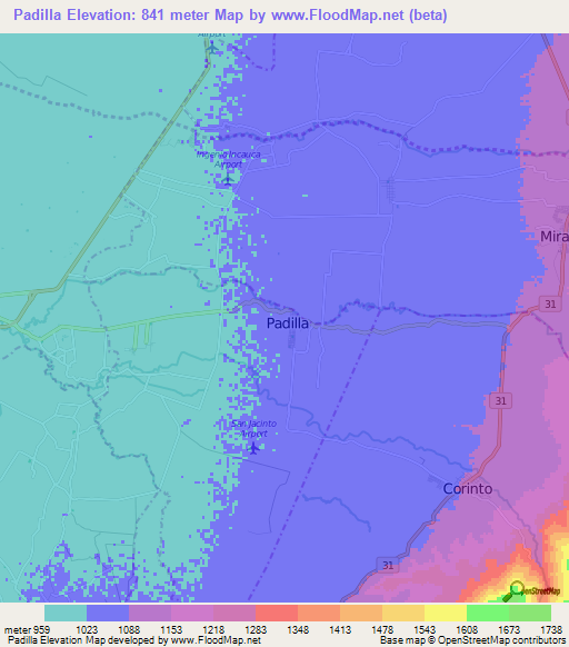 Padilla,Colombia Elevation Map