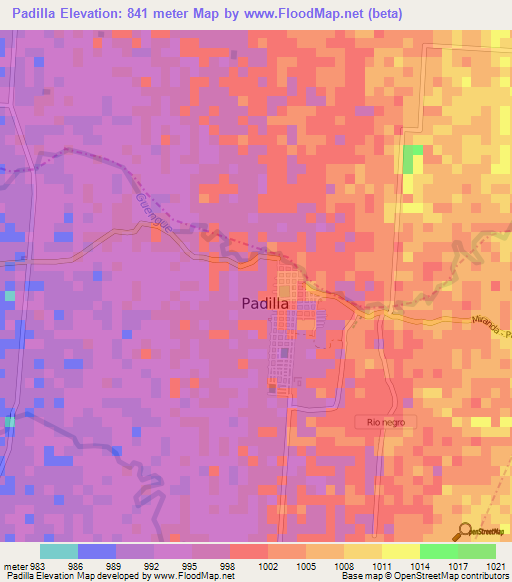 Padilla,Colombia Elevation Map