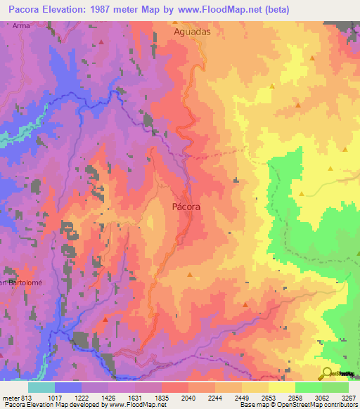 Pacora,Colombia Elevation Map