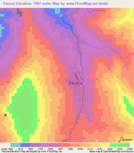 Pacora,Colombia Elevation Map