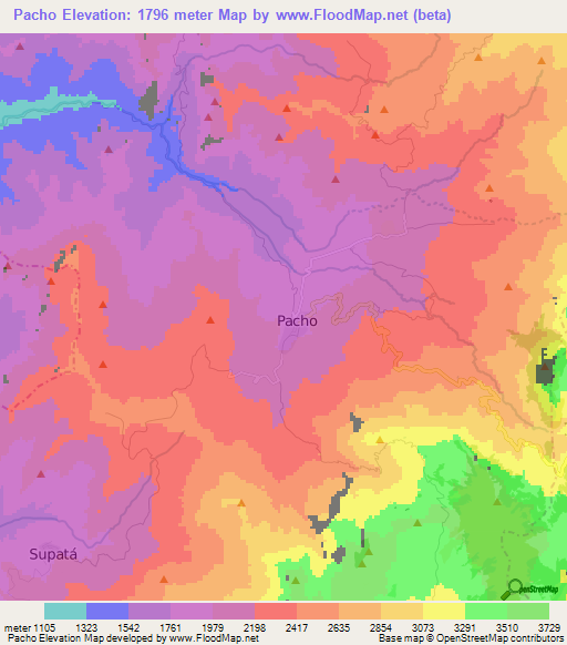 Pacho,Colombia Elevation Map