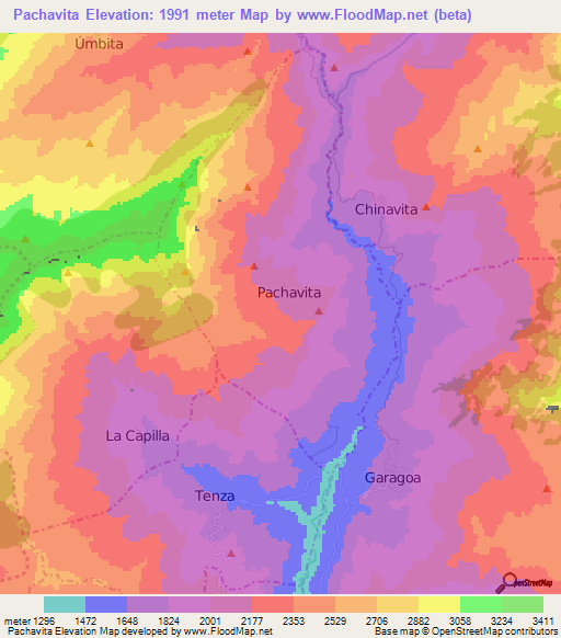 Pachavita,Colombia Elevation Map