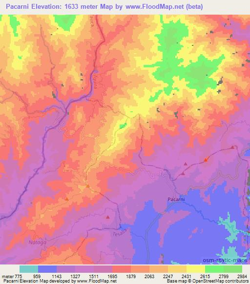 Pacarni,Colombia Elevation Map