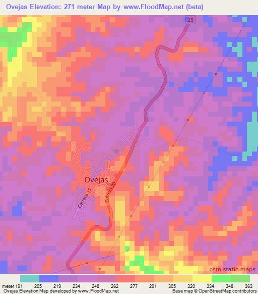 Ovejas,Colombia Elevation Map