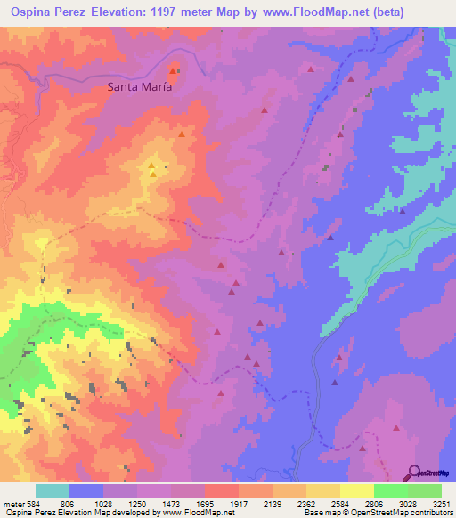 Ospina Perez,Colombia Elevation Map