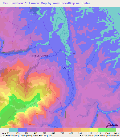 Oru,Colombia Elevation Map