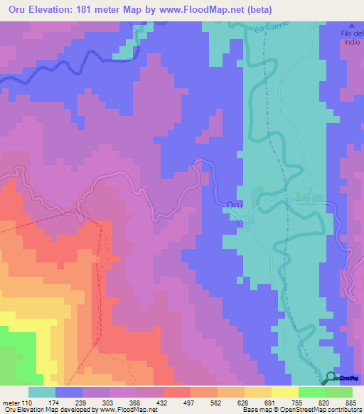 Oru,Colombia Elevation Map