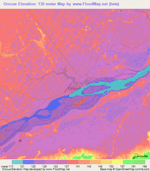 Orocue,Colombia Elevation Map