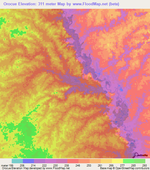 Orocue,Colombia Elevation Map