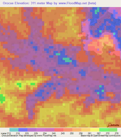 Orocue,Colombia Elevation Map