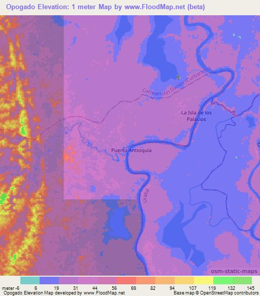 Opogado,Colombia Elevation Map