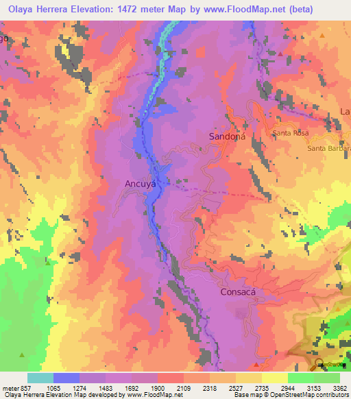 Olaya Herrera,Colombia Elevation Map