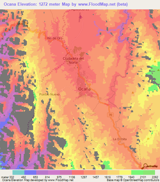 Ocana,Colombia Elevation Map