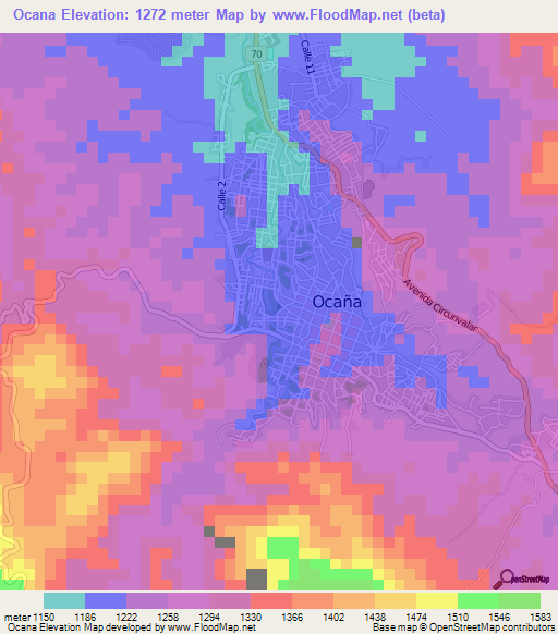 Ocana,Colombia Elevation Map