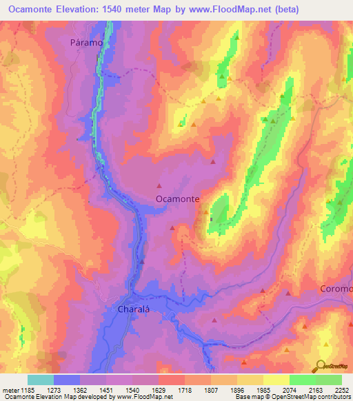 Ocamonte,Colombia Elevation Map