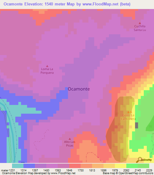 Ocamonte,Colombia Elevation Map