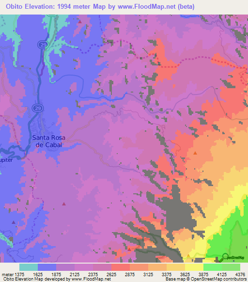 Obito,Colombia Elevation Map