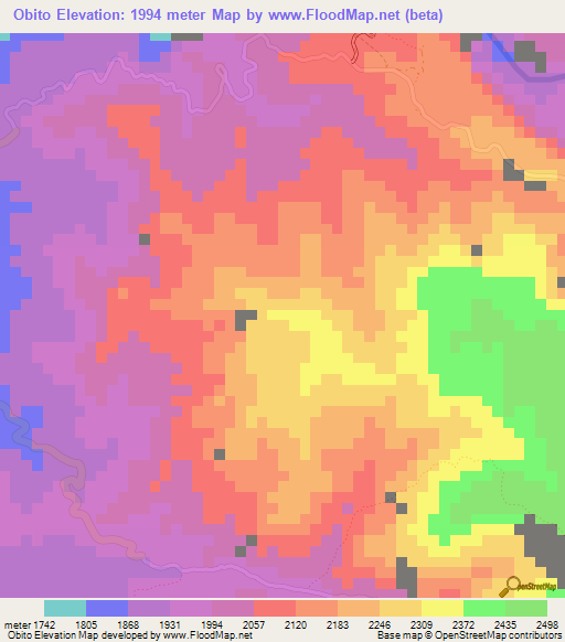 Obito,Colombia Elevation Map