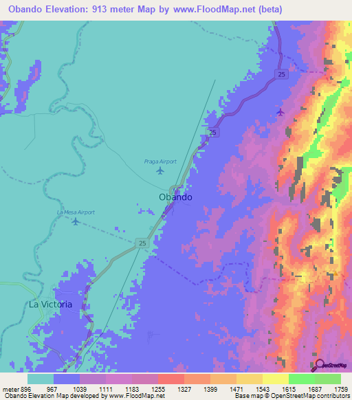 Obando,Colombia Elevation Map