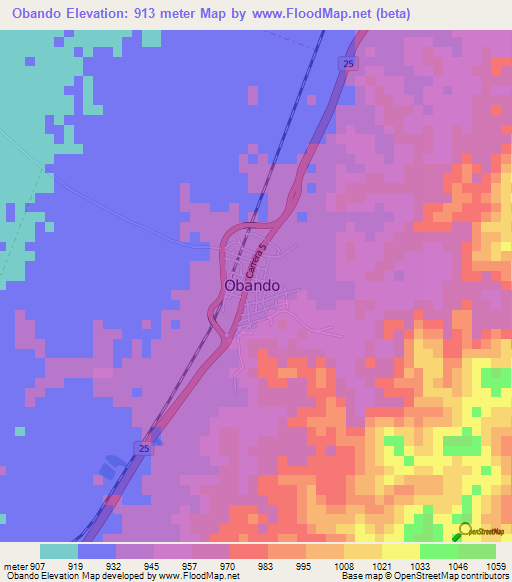 Obando,Colombia Elevation Map