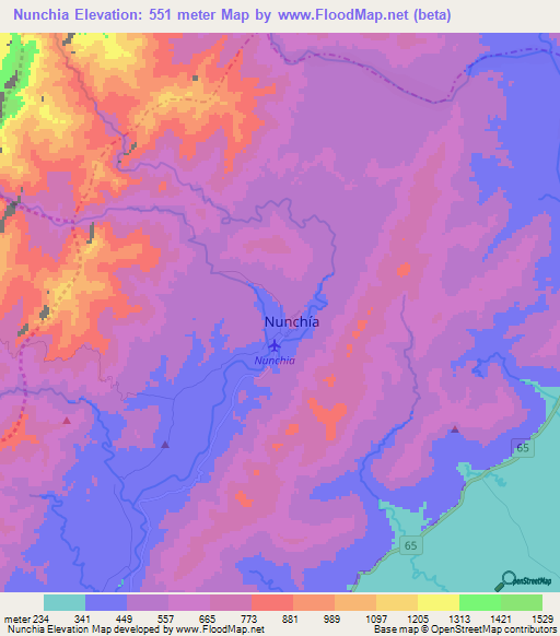 Nunchia,Colombia Elevation Map