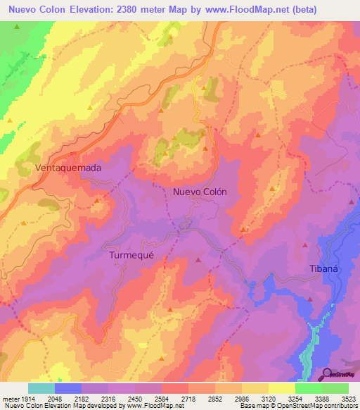 Nuevo Colon,Colombia Elevation Map