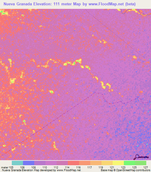 Nueva Granada,Colombia Elevation Map