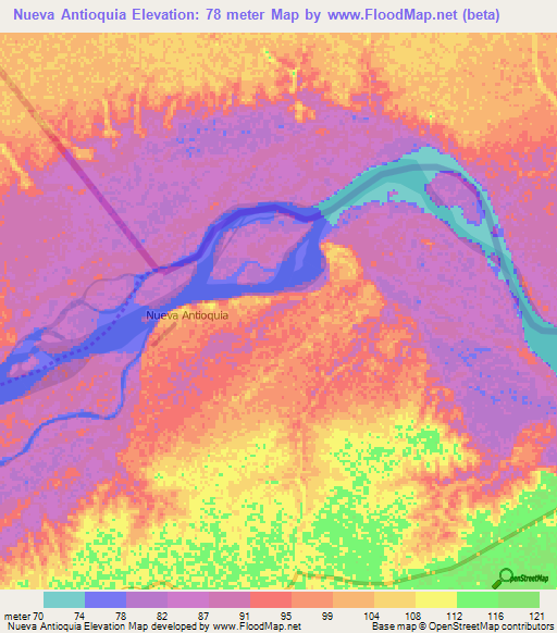 Nueva Antioquia,Colombia Elevation Map