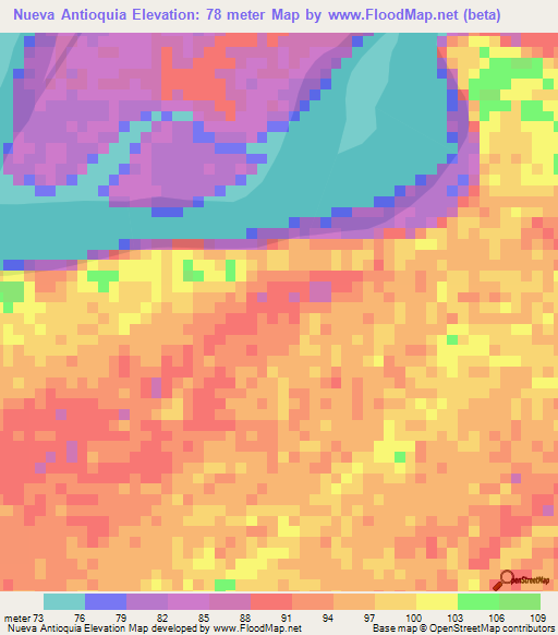 Nueva Antioquia,Colombia Elevation Map