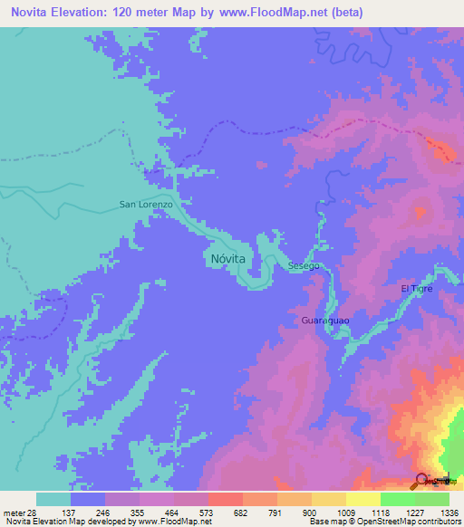 Novita,Colombia Elevation Map