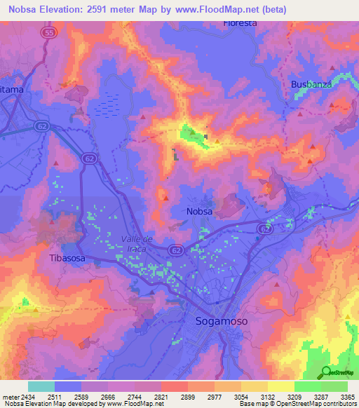 Nobsa,Colombia Elevation Map