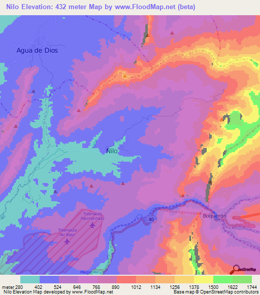 Nilo,Colombia Elevation Map