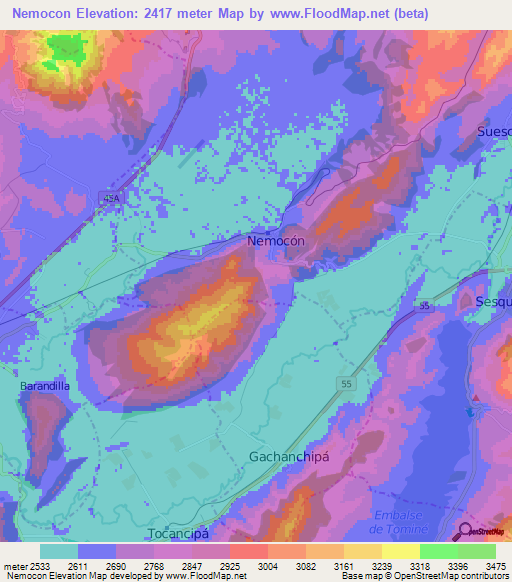 Nemocon,Colombia Elevation Map