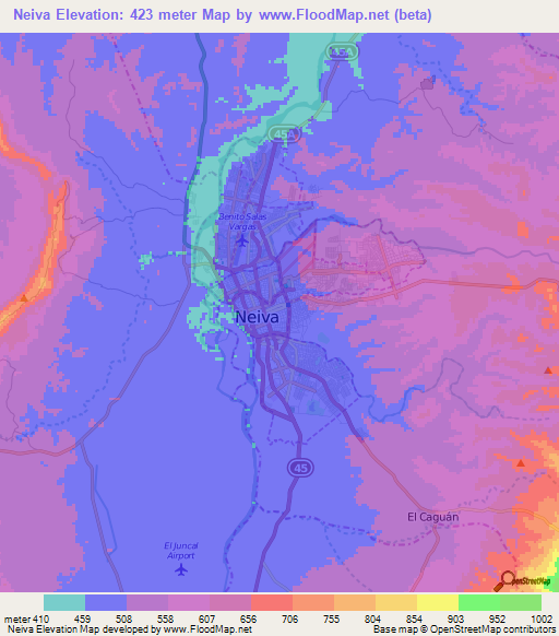 Neiva,Colombia Elevation Map