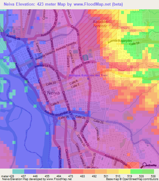 Neiva,Colombia Elevation Map