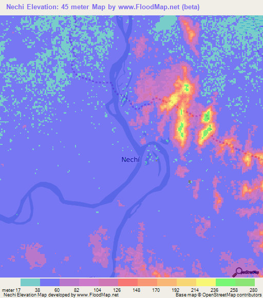 Nechi,Colombia Elevation Map