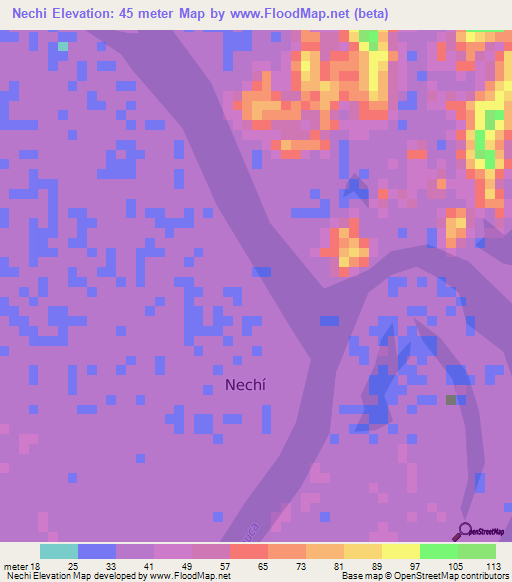 Nechi,Colombia Elevation Map