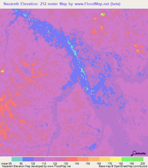 Nazareth,Colombia Elevation Map